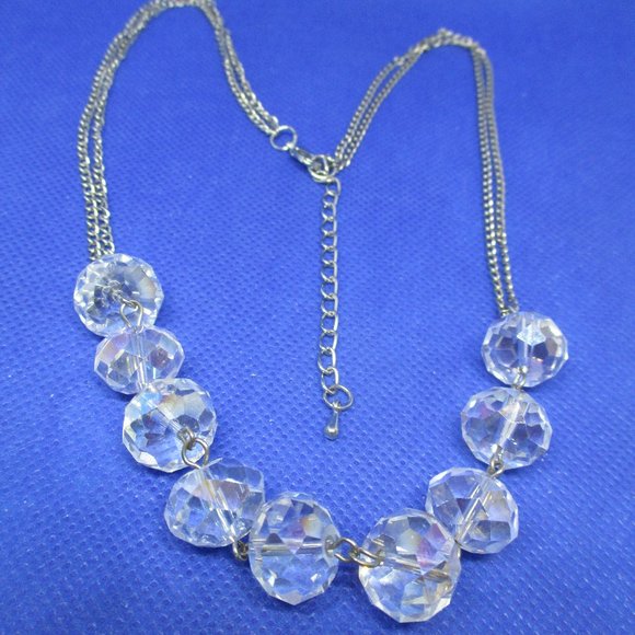 Vintage Crystal Necklace Faceted Crysal Beads With 2 Silver Tone Metal End Chain - Picture 8 of 14